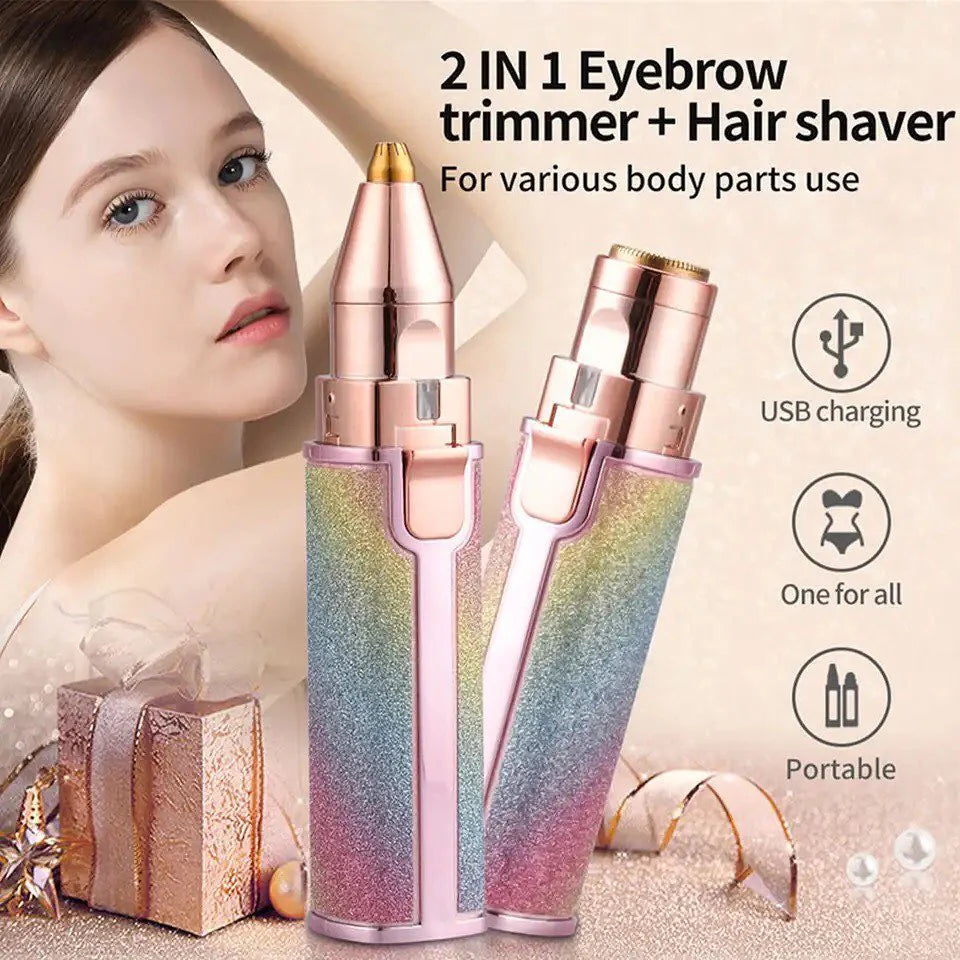 2-in-1 Eyebrow Trimmer & Facial Hair Remover – Painless USB Rechargeable Shaver for Women