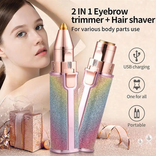 2-in-1 Eyebrow Trimmer & Facial Hair Remover – Painless USB Rechargeable Shaver for Women