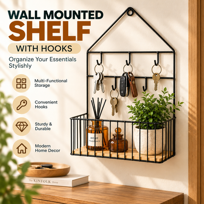 Wall Mounted Shelf with Hooks