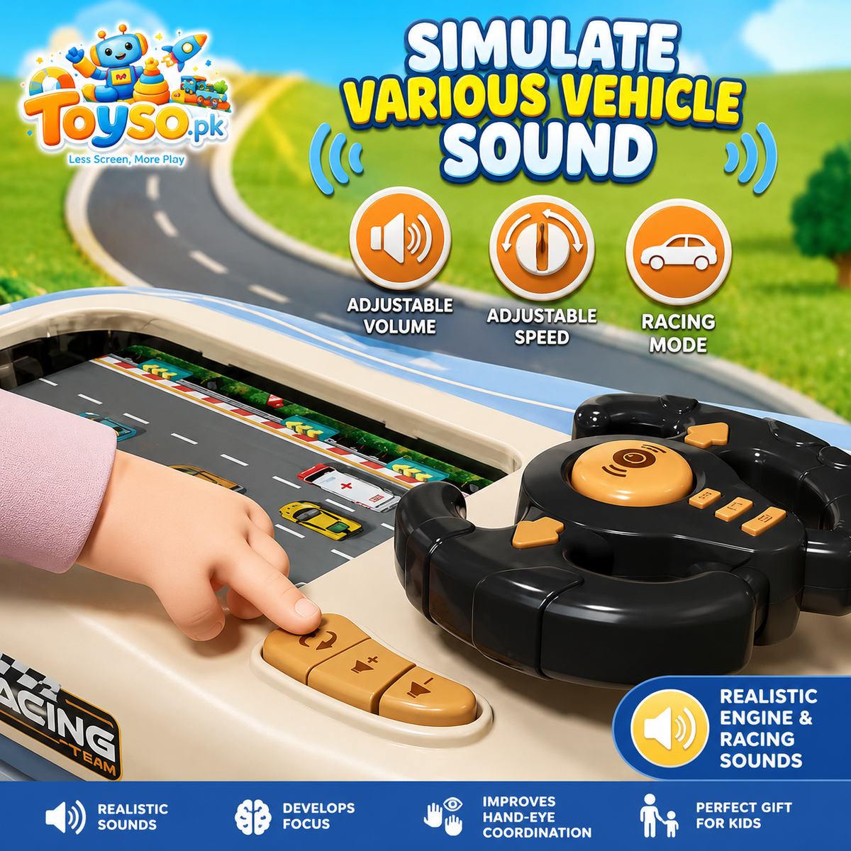 Kids Steering Wheel Driving Simulator Toy | Racing Game with Sounds & Lights