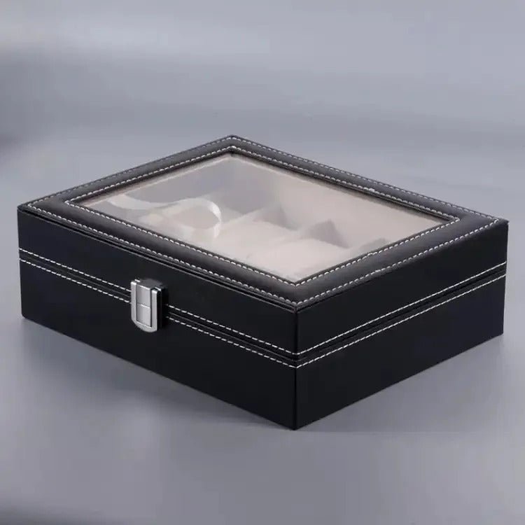 10 Grids PU Leather Watch Box – Quartz Watch Case & Organizer with Glass Display - Saadiq.pk