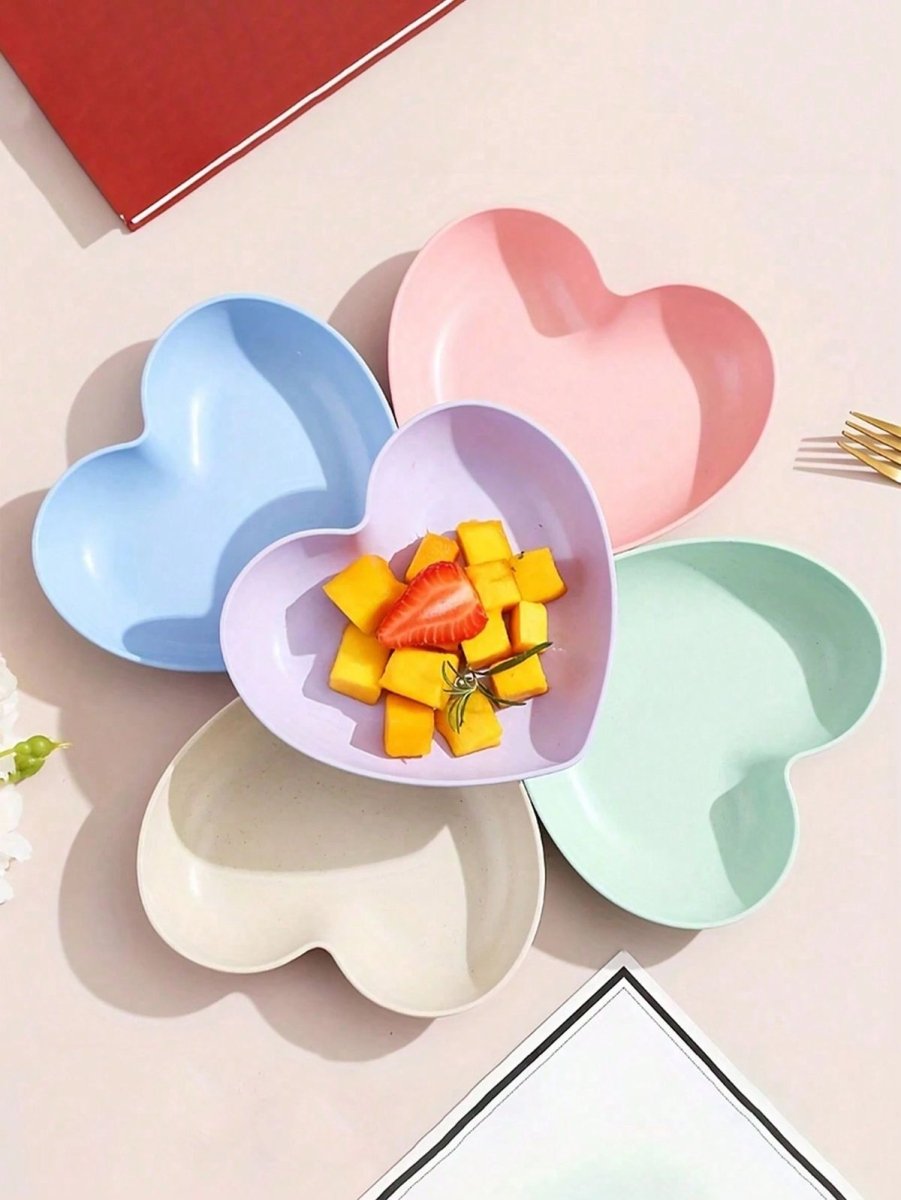 10 Pcs Heart & Oval Wheat Straw Plates Set with Holder – Eco - Friendly (Multi Color) - Saadiq.pk