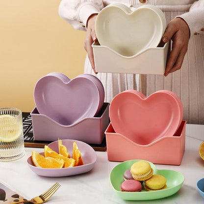 10 Pcs Heart & Oval Wheat Straw Plates Set with Holder – Eco - Friendly (Multi Color) - Saadiq.pk