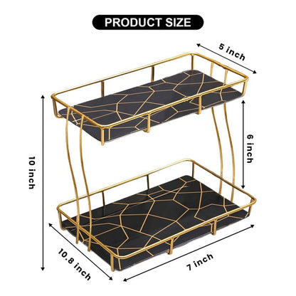 2-Tier Rectangular Golden Vanity Stand – Makeup & Jewelry Organizer