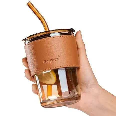 450ml High Quality Coffe Glass Tumbler with Straw