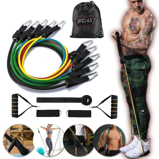 11 - Piece Resistance Band Set – Adjustable Full Body Workout Bands with Handles, Ankle Straps & Door Anchor - Saadiq.pk