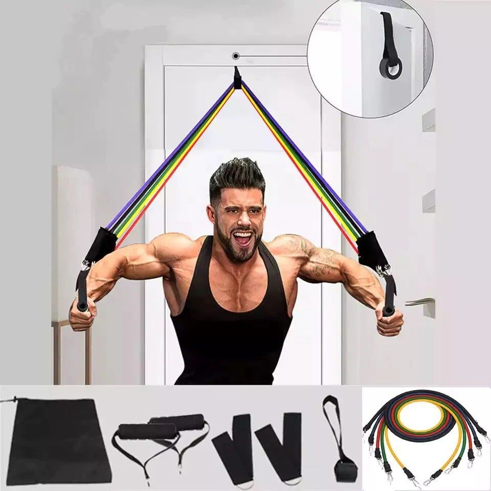 11 - Piece Resistance Band Set – Adjustable Full Body Workout Bands with Handles, Ankle Straps & Door Anchor - Saadiq.pk