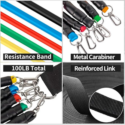 11 - Piece Resistance Band Set – Adjustable Full Body Workout Bands with Handles, Ankle Straps & Door Anchor - Saadiq.pk