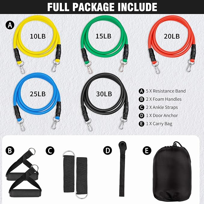 11 - Piece Resistance Band Set – Adjustable Full Body Workout Bands with Handles, Ankle Straps & Door Anchor - Saadiq.pk