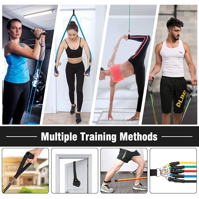 11 - Piece Resistance Band Set – Adjustable Full Body Workout Bands with Handles, Ankle Straps & Door Anchor - Saadiq.pk