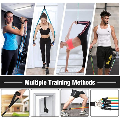 11 - Piece Resistance Band Set – Adjustable Full Body Workout Bands with Handles, Ankle Straps & Door Anchor - Saadiq.pk