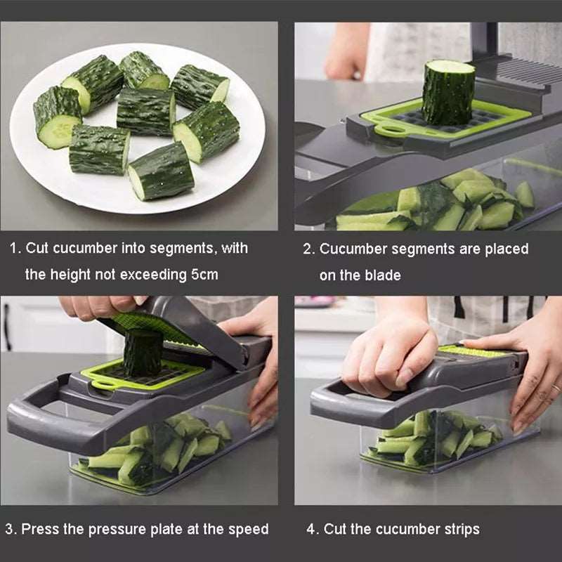 12 in 1 Multifunctional Vegetable Chopper – Kitchen Slicer, Dicer & Cutter with Storage Box - Saadiq.pk