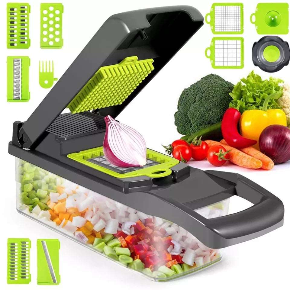 12 in 1 Multifunctional Vegetable Chopper – Kitchen Slicer, Dicer & Cutter with Storage Box - Saadiq.pk