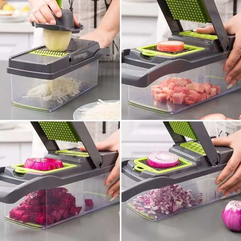 12 in 1 Multifunctional Vegetable Chopper – Kitchen Slicer, Dicer & Cutter with Storage Box - Saadiq.pk