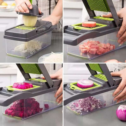 12 in 1 Multifunctional Vegetable Chopper – Kitchen Slicer, Dicer & Cutter with Storage Box - Saadiq.pk