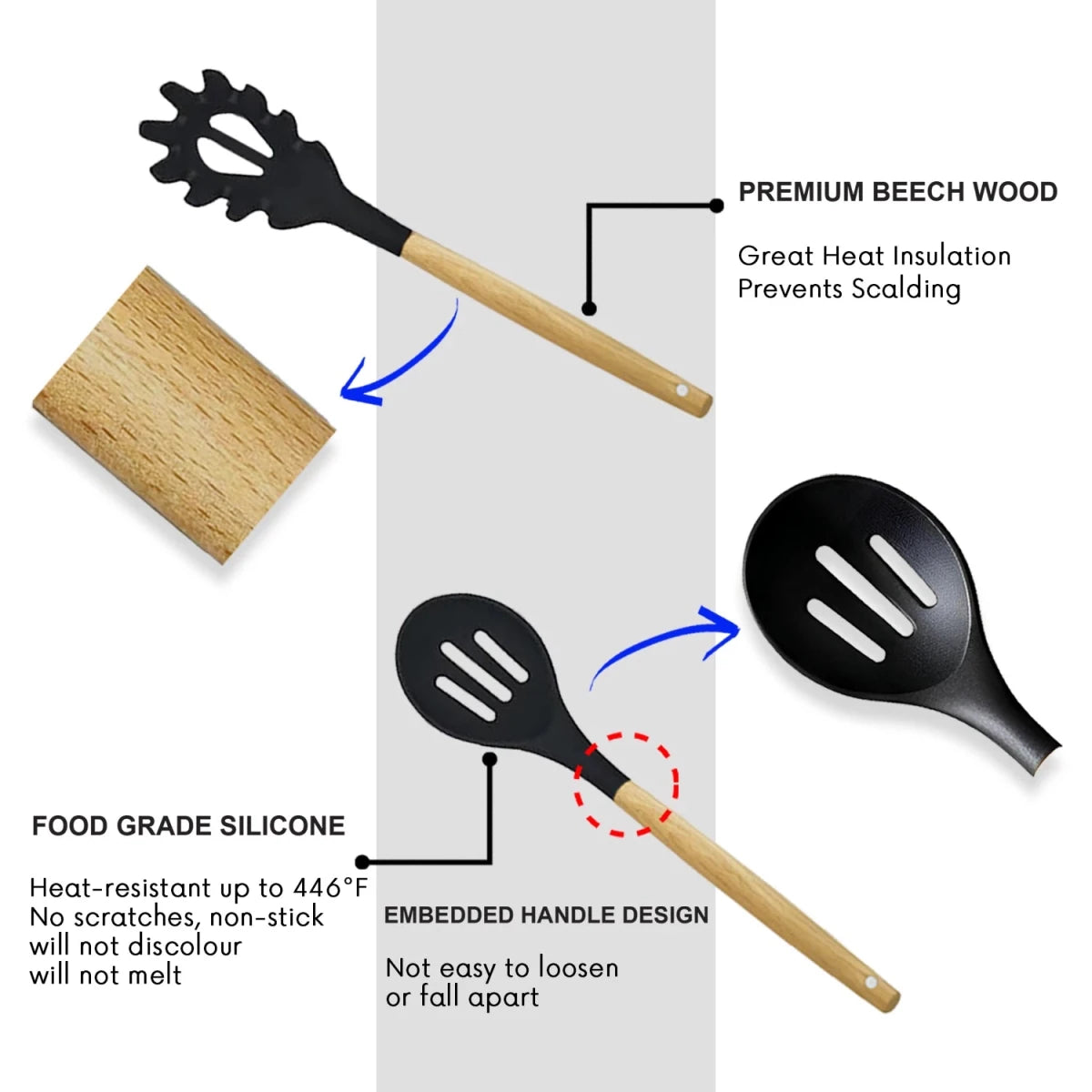 12 Pcs Silicone Kitchen Utensil Set – Heat Resistant Non‑Stick Cooking Tools with Wooden Handles - Saadiq.pk