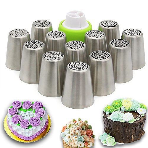 12 - Piece Stainless Steel Cake Decorating Set with Nozzles & Reusable Pastry Bag - Saadiq.pk