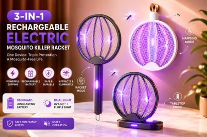 3-in-1 Rechargeable Electric Mosquito Killer Racket