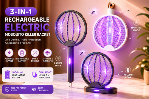 3-in-1 Rechargeable Electric Mosquito Killer Racket