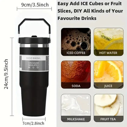 900ML Vacuum Insulated Stainless Steel Travel Tumbler with Straw Lid & Handle