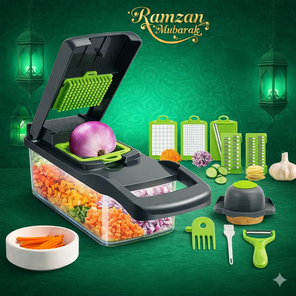 16 in 1 Vegetable Cutter – Multi‑Function Kitchen Chopper with Storage Box - Saadiq.pk