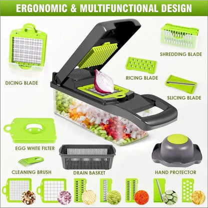 16 in 1 Vegetable Cutter – Multi‑Function Kitchen Chopper with Storage Box - Saadiq.pk