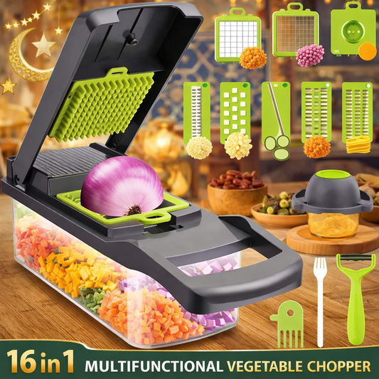 16 in 1 Vegetable Cutter – Multi‑Function Kitchen Chopper with Storage Box - Saadiq.pk