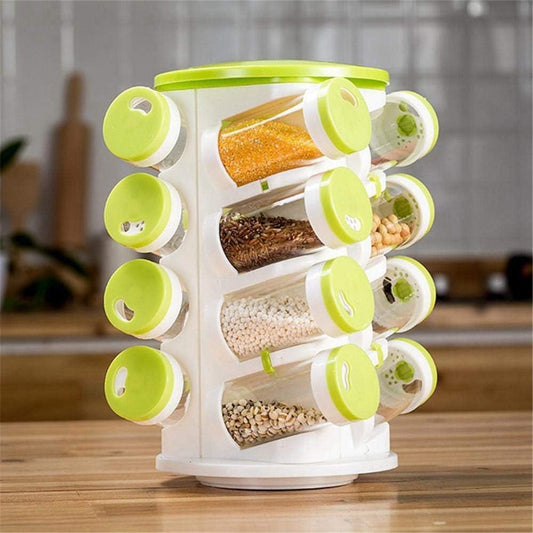 16 Pcs Rotating Spice Rack – Waterproof & Easy Storage Spice Organizer - Saadiq.pk