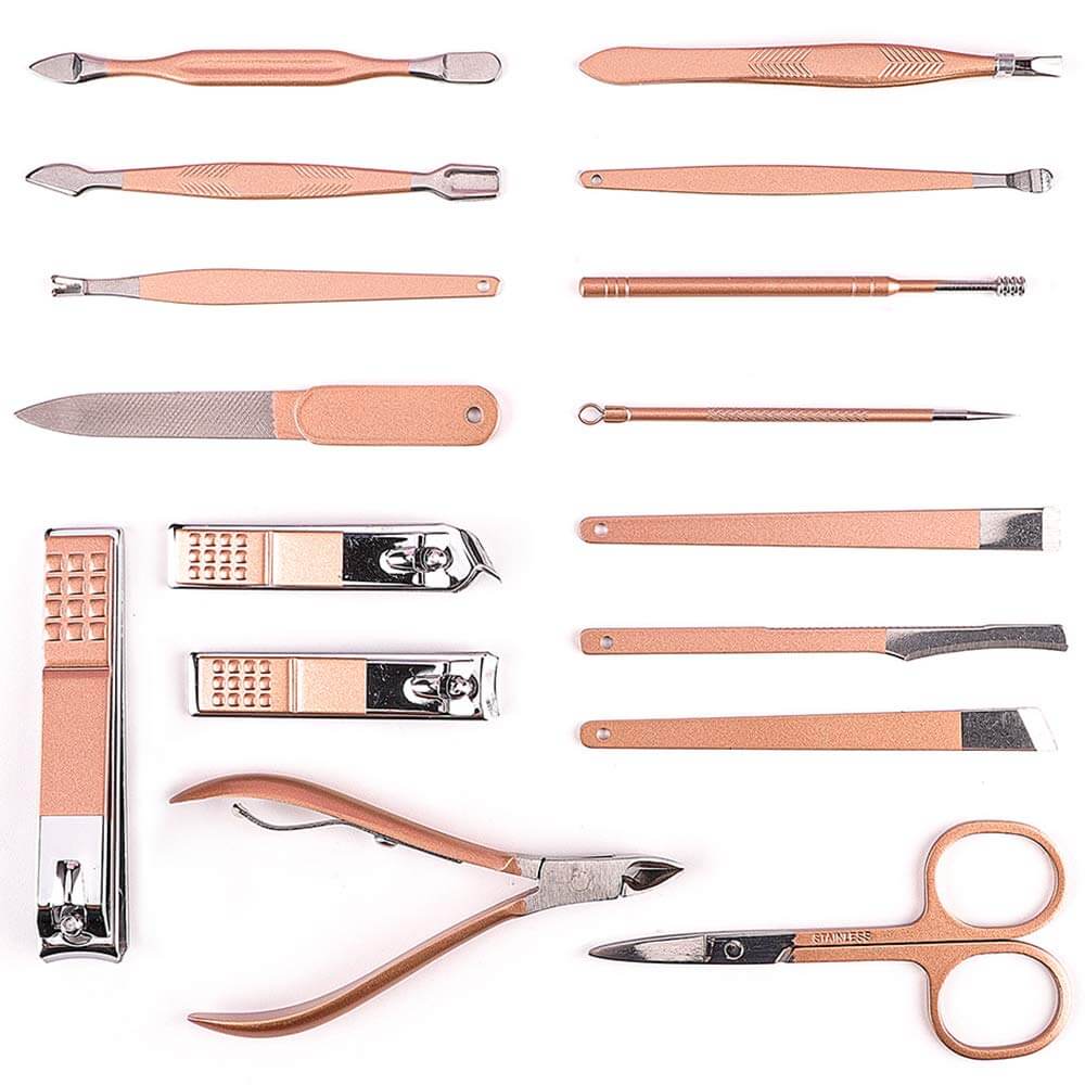16 - Piece Manicure & Pedicure Nail Kit | Professional Grooming Set with Leather Case | Nail Clippers, Cuticle Tools & More - Saadiq.pk