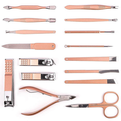16 - Piece Manicure & Pedicure Nail Kit | Professional Grooming Set with Leather Case | Nail Clippers, Cuticle Tools & More - Saadiq.pk