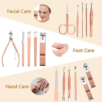 16 - Piece Manicure & Pedicure Nail Kit | Professional Grooming Set with Leather Case | Nail Clippers, Cuticle Tools & More - Saadiq.pk