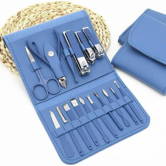 16 - Piece Manicure & Pedicure Nail Kit | Professional Grooming Set with Leather Case | Nail Clippers, Cuticle Tools & More - Saadiq.pk