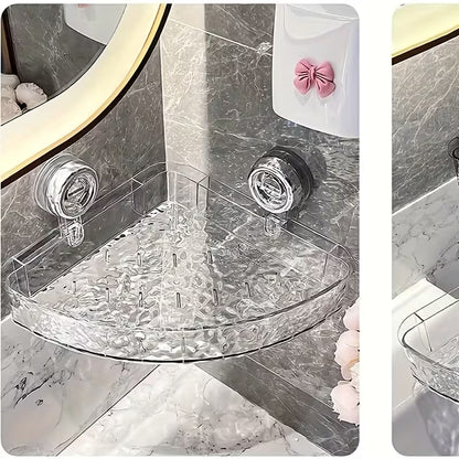 Transparent Corner Shower Shelf with Suction Cups – No Drill Bathroom Storage Rack with Hooks
