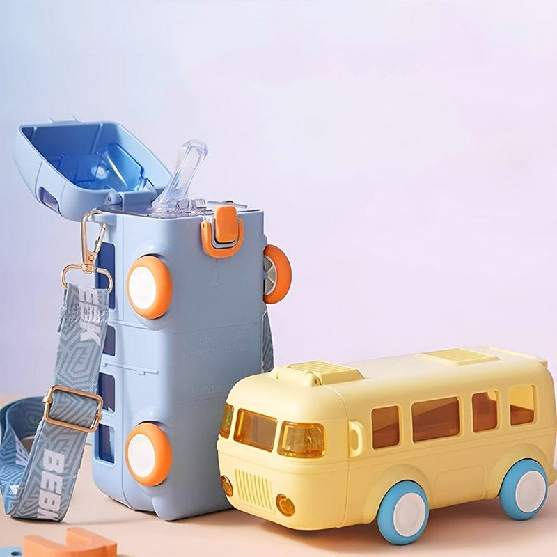 Bus Shape Water Bottle for Kids 500ML – Leakproof Straw Bottle with Carry Strap
