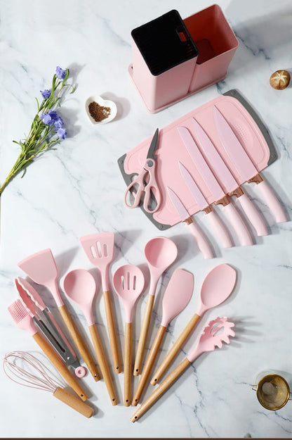 19 Pcs Kitchen Utensils With Knife Set - Saadiq.pk