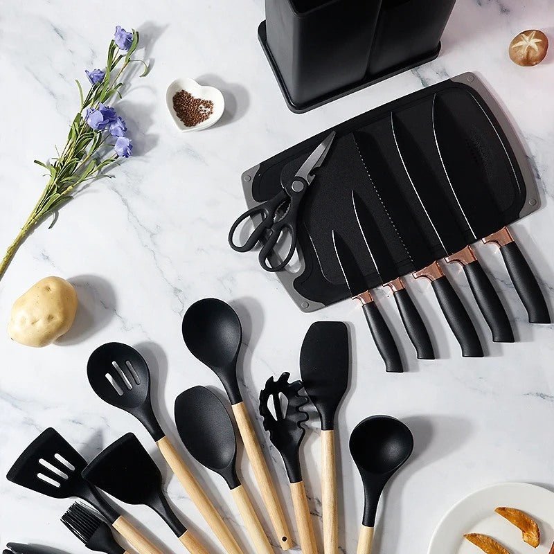 19 Pcs Kitchen Utensils With Knife Set - Saadiq.pk