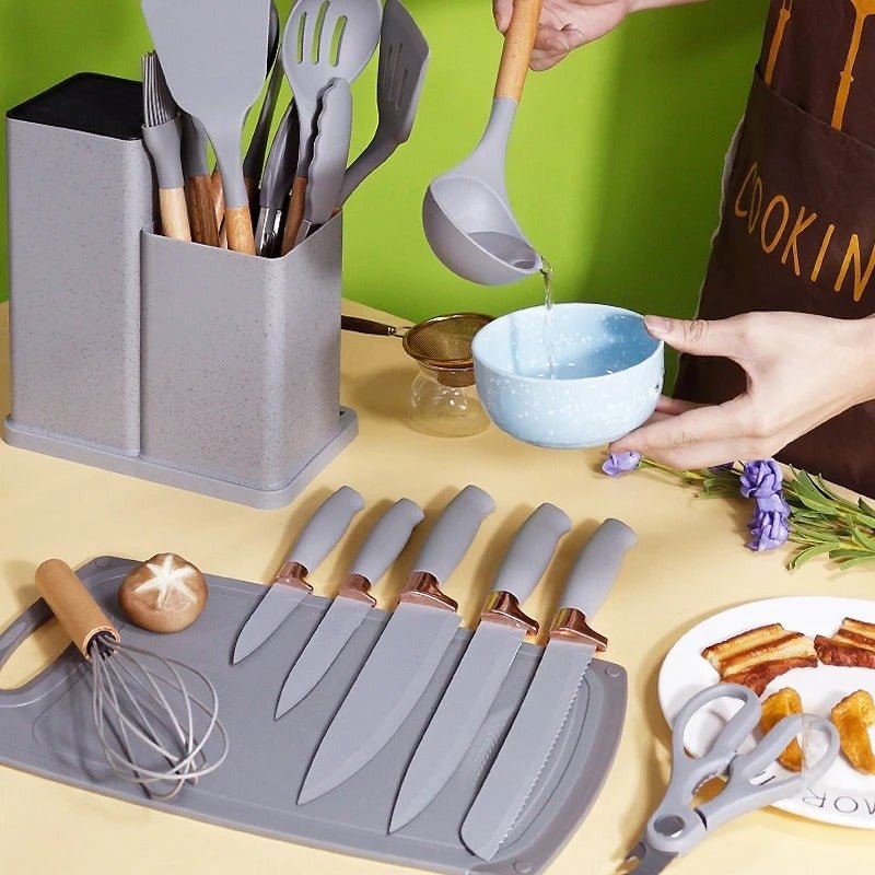 19 Pcs Kitchen Utensils With Knife Set - Saadiq.pk