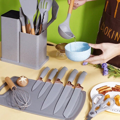 19 Pcs Kitchen Utensils With Knife Set - Saadiq.pk