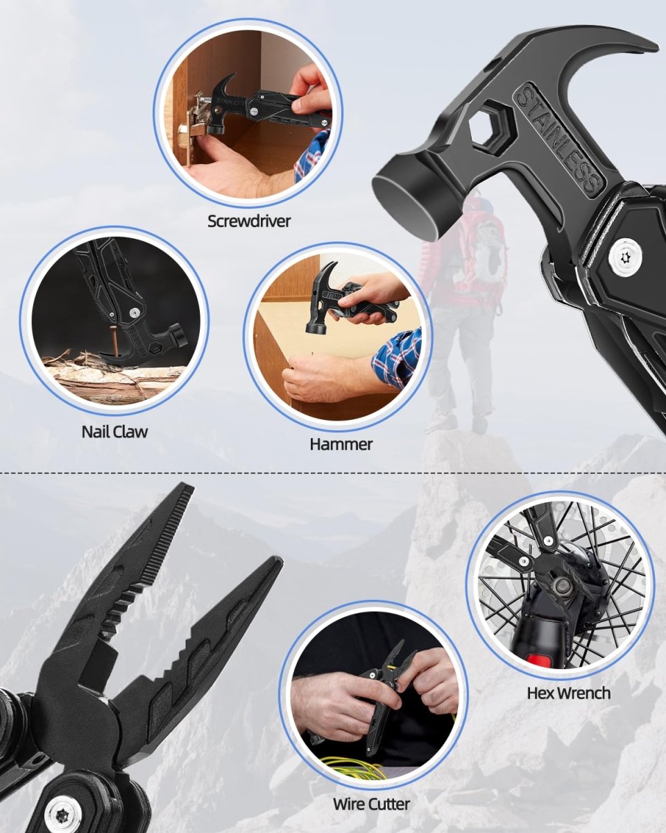 19‑in‑1 Multi Tool Hammer – Folding Pliers, Knife, Screwdriver & Survival Tool - Saadiq.pk