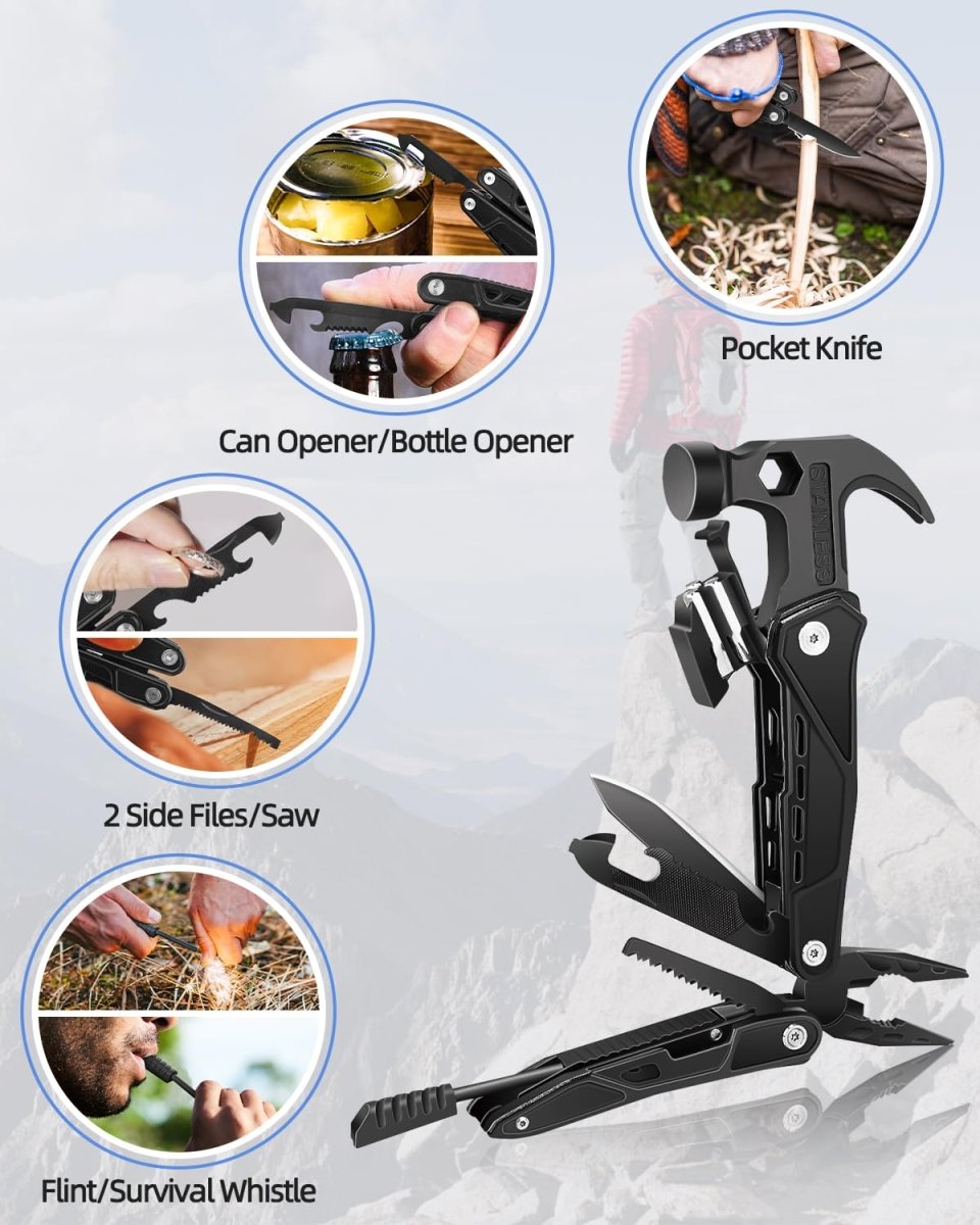 19‑in‑1 Multi Tool Hammer – Folding Pliers, Knife, Screwdriver & Survival Tool - Saadiq.pk