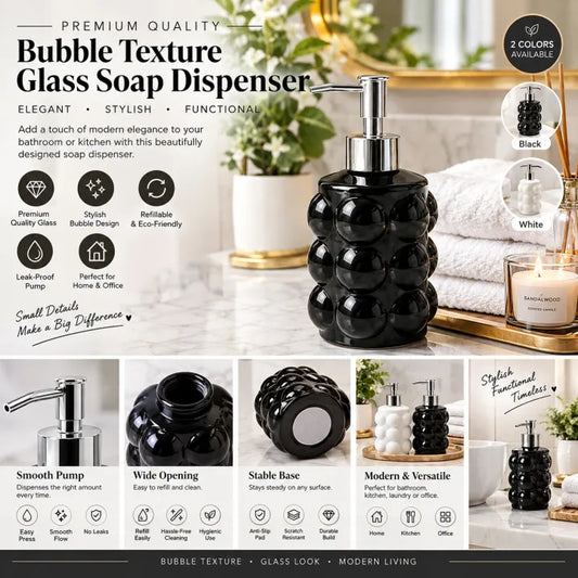 Bubble Texture Glass Soap Dispenser with Plastic Pump