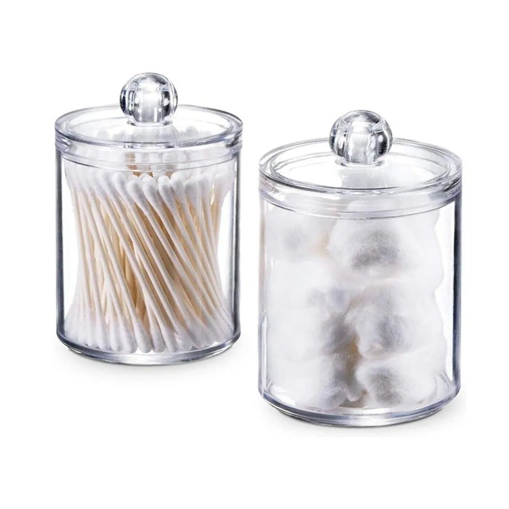 1pc Round Acrylic Cotton Swab Storage Box with Lid – Transparent & Dustproof - Saadiq.pk