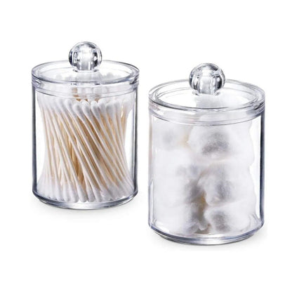 1pc Round Acrylic Cotton Swab Storage Box with Lid – Transparent & Dustproof - Saadiq.pk