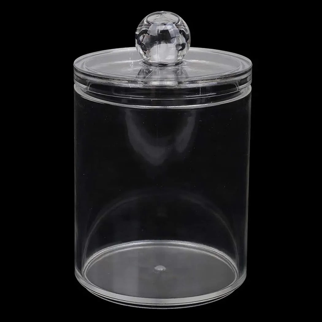 1pc Round Acrylic Cotton Swab Storage Box with Lid – Transparent & Dustproof - Saadiq.pk