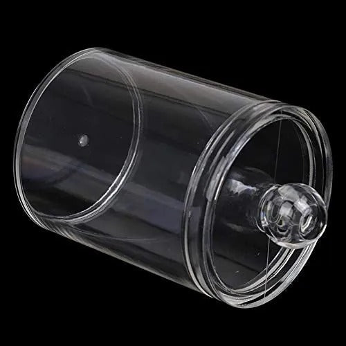 1pc Round Acrylic Cotton Swab Storage Box with Lid – Transparent & Dustproof - Saadiq.pk