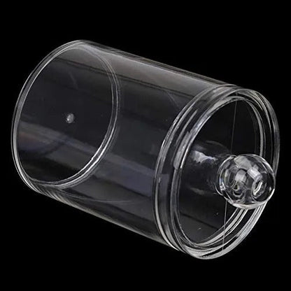 1pc Round Acrylic Cotton Swab Storage Box with Lid – Transparent & Dustproof - Saadiq.pk