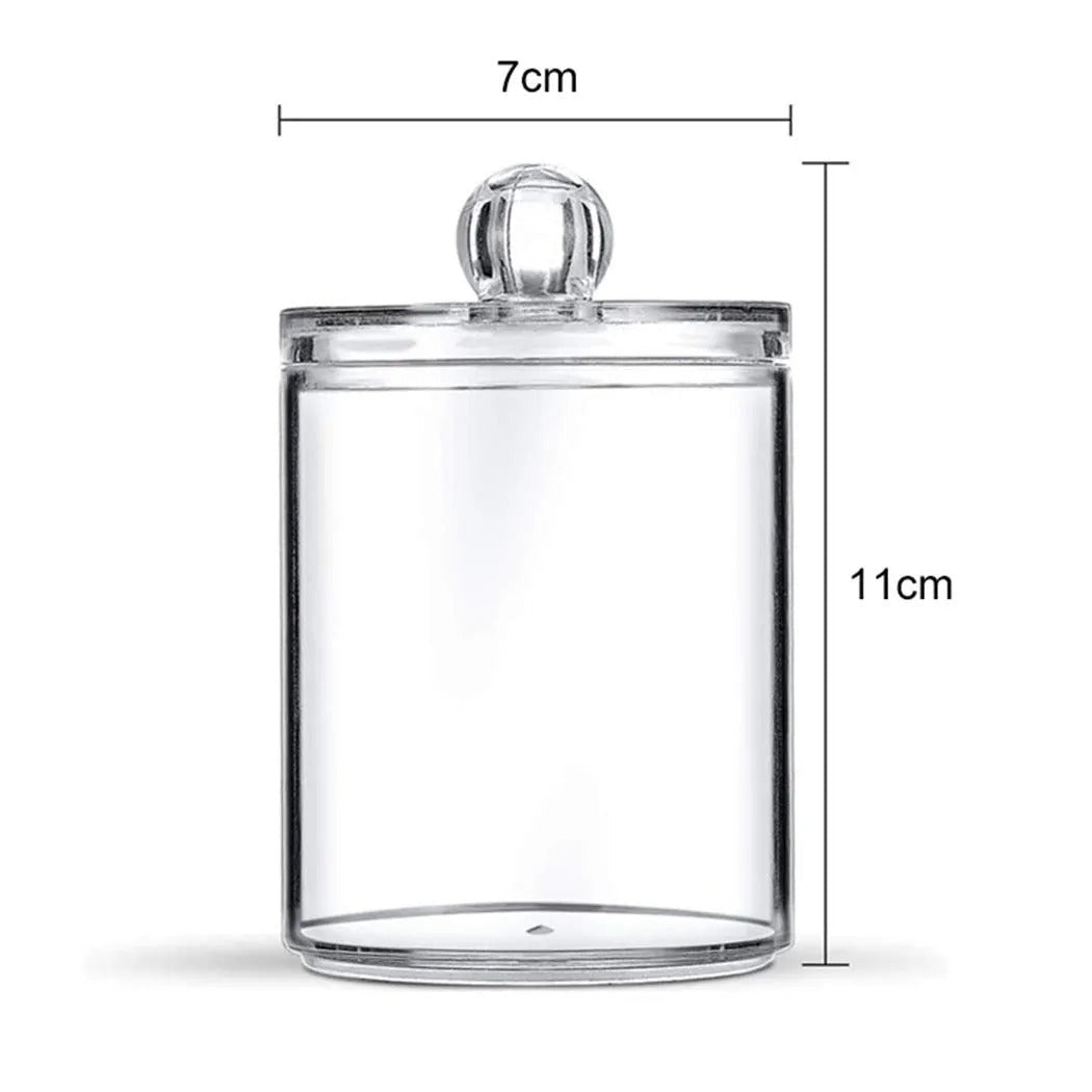 1pc Round Acrylic Cotton Swab Storage Box with Lid – Transparent & Dustproof - Saadiq.pk
