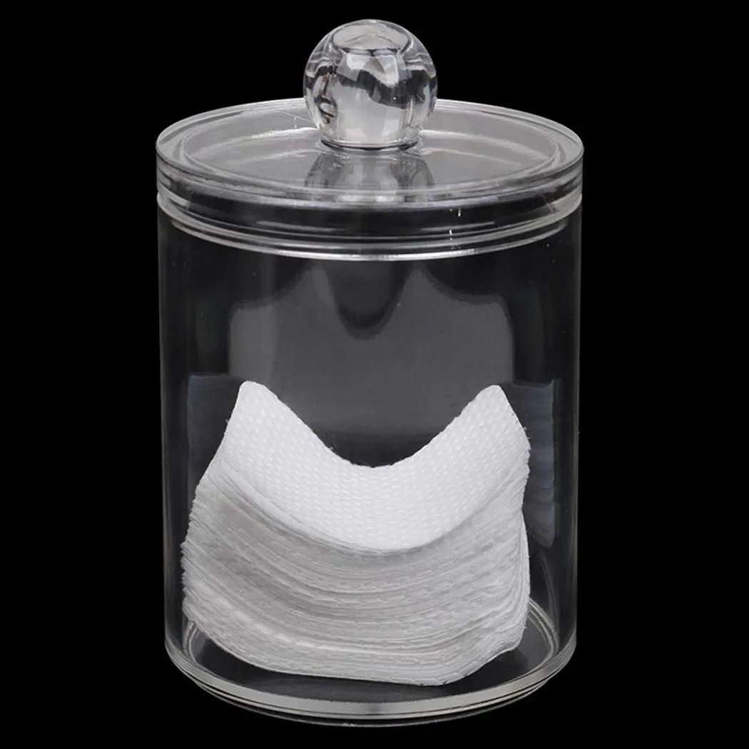 1pc Round Acrylic Cotton Swab Storage Box with Lid – Transparent & Dustproof - Saadiq.pk