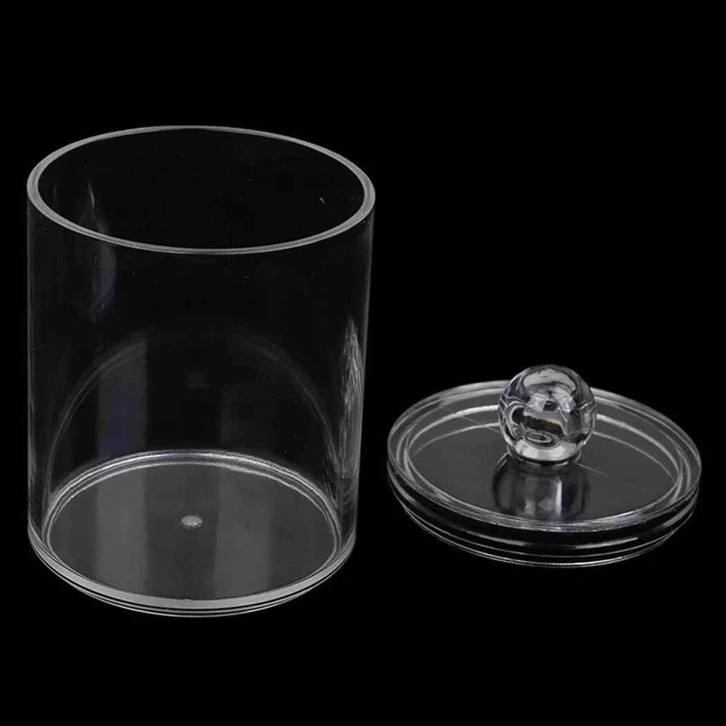 1pc Round Acrylic Cotton Swab Storage Box with Lid – Transparent & Dustproof - Saadiq.pk