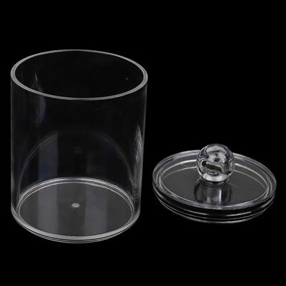 1pc Round Acrylic Cotton Swab Storage Box with Lid – Transparent & Dustproof - Saadiq.pk